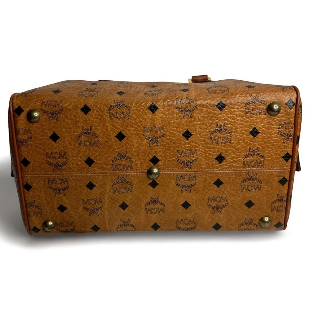 MCM Vicetos Monogram Cognac Boston Bag - Picture 6 of 12